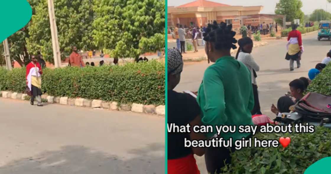 Female student wears an unusual outfit to school.