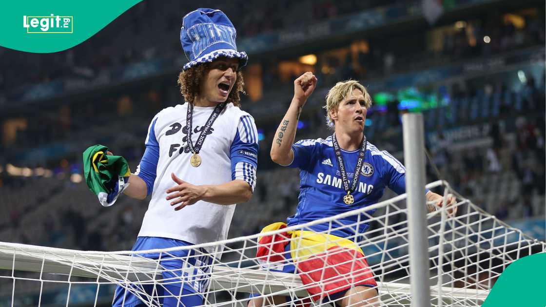 David Luiz, Fernando Torres, Chelsea, Bayern Munich, Allianz Arena, UEFA Champions League. David Luiz, Fernando Torres, Chelsea, Bayern Munich, Allianz Arena, UEFA Champions League.