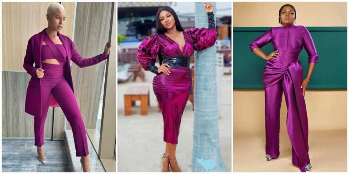 Nigerian celebrities in purple outfits. Nigerian celebrities in purple outfits.