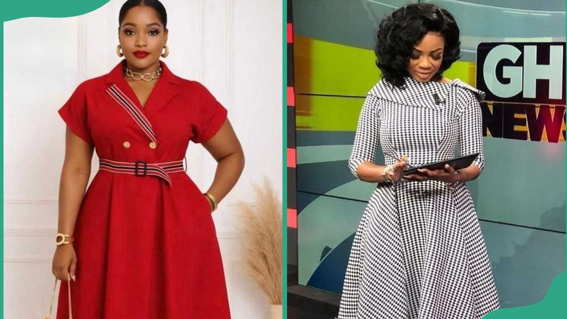 Red and stripped white dresses with statement collars