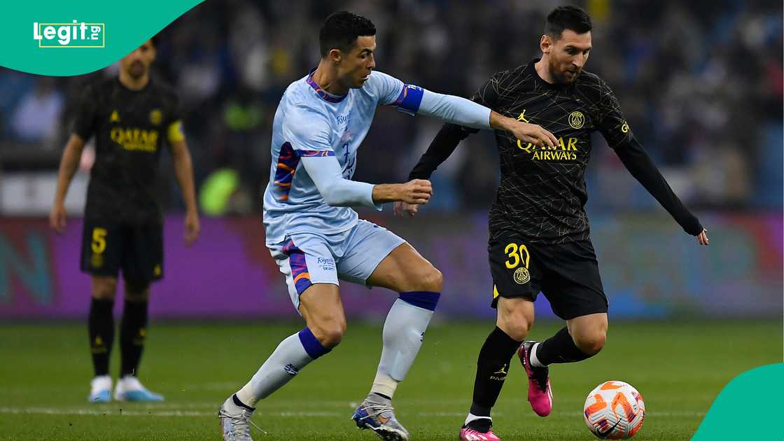 Cristiano Ronaldo, Lionel Messi, Paris Saint-Germain, Riyadh XI, King Fahd International Stadium, Riyadh, Saudi Arabia. Cristiano Ronaldo, Lionel Messi, Paris Saint-Germain, Riyadh XI, King Fahd International Stadium, Riyadh, Saudi Arabia.