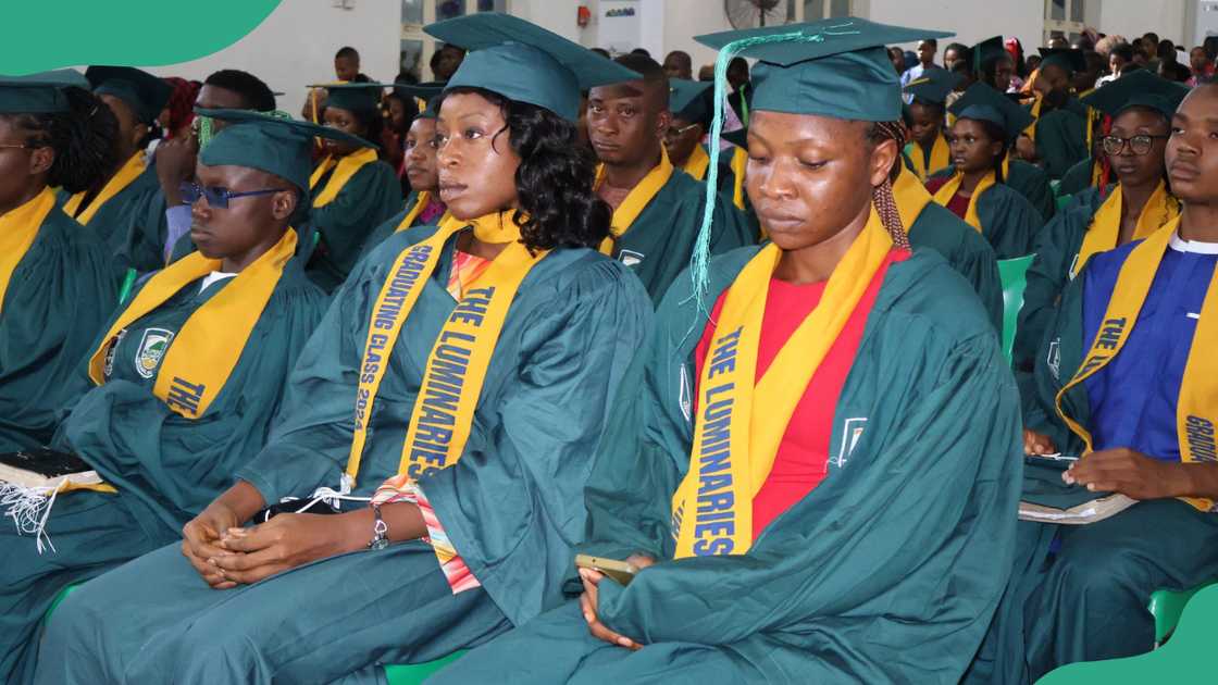 Clifford University students in green graduation gowns. Clifford University students in green graduation gowns.
