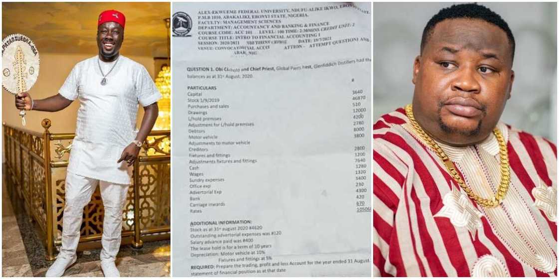 Nigerians react as businessmen Obi Cubana and ChiefPriest are featured in a university examination Nigerians react as businessmen Obi Cubana and ChiefPriest are featured in a university examination