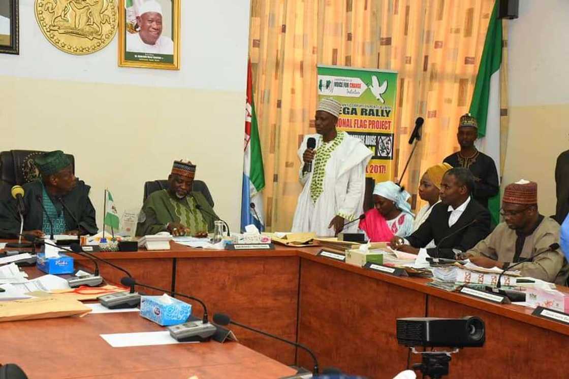 Yayin jawaban godiya a fadar gwamnatin Kano Yayin jawaban godiya a fadar gwamnatin Kano