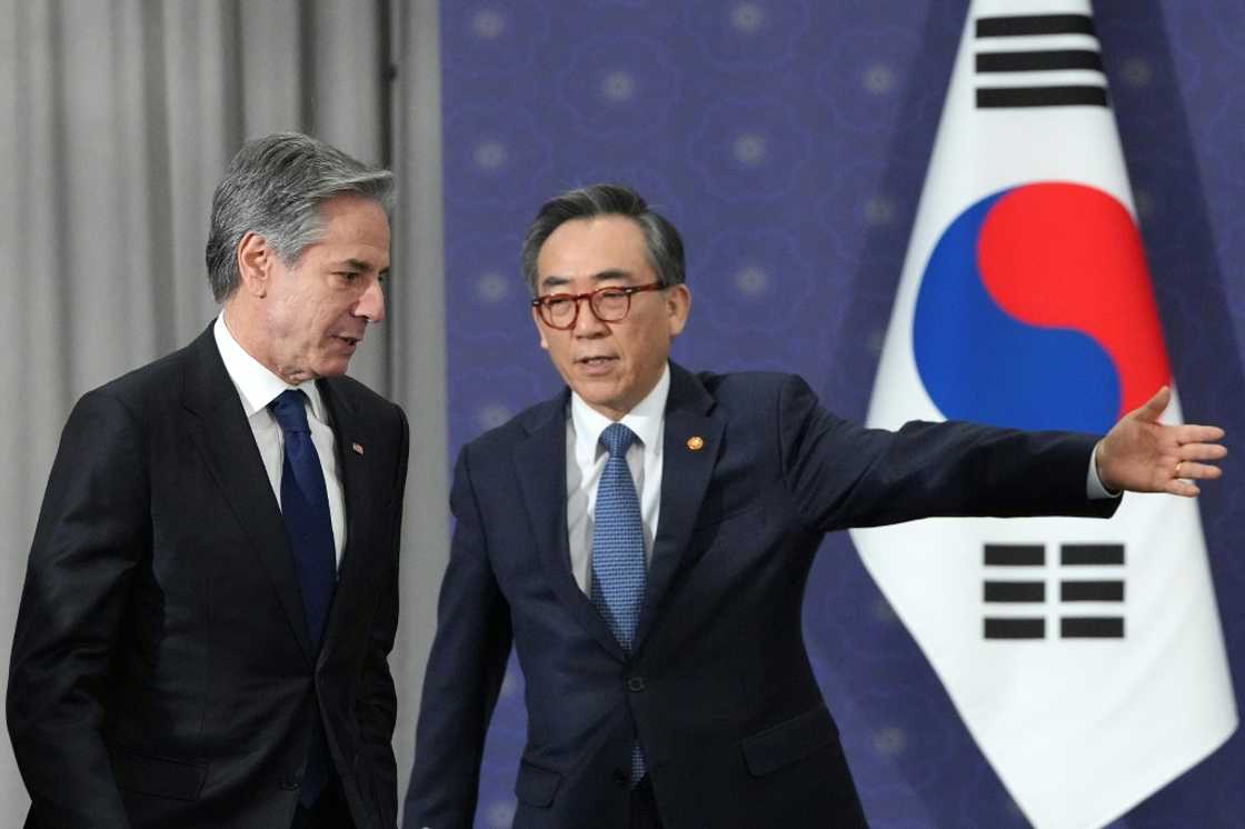 Blinken had been in Seoul in part to push to preserve three-way cooperation by the United States, Japan and South Korea