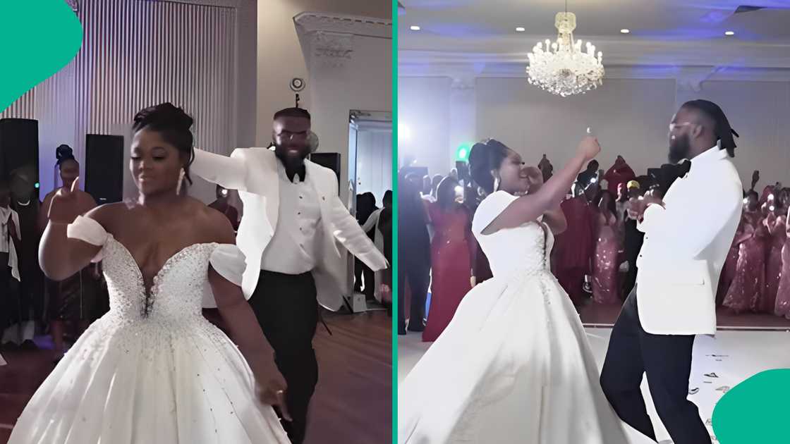 Bride and groom dance excitedly