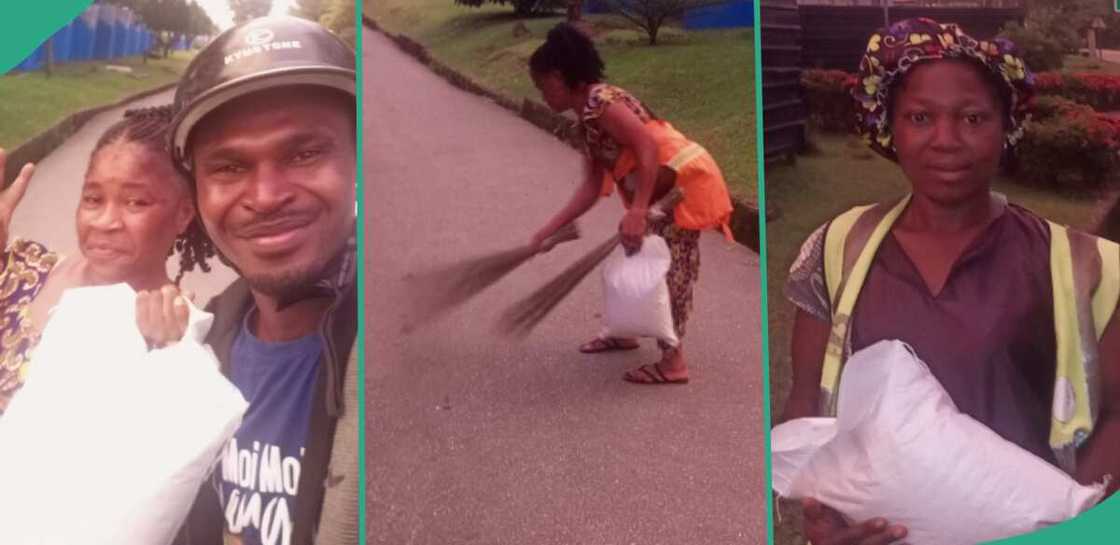 Tom Alims handed the bags of rice to the sweepers. Tom Alims handed the bags of rice to the sweepers.
