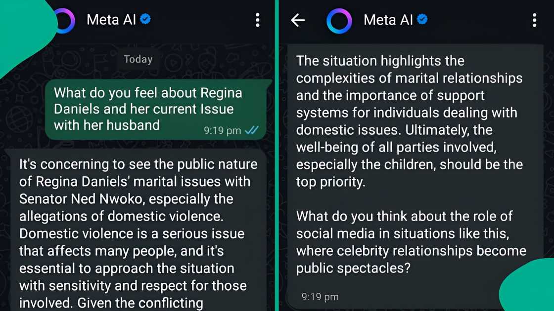 Regina Daniels’ marriage clash with Ned Nwoko gets attention from Meta AI