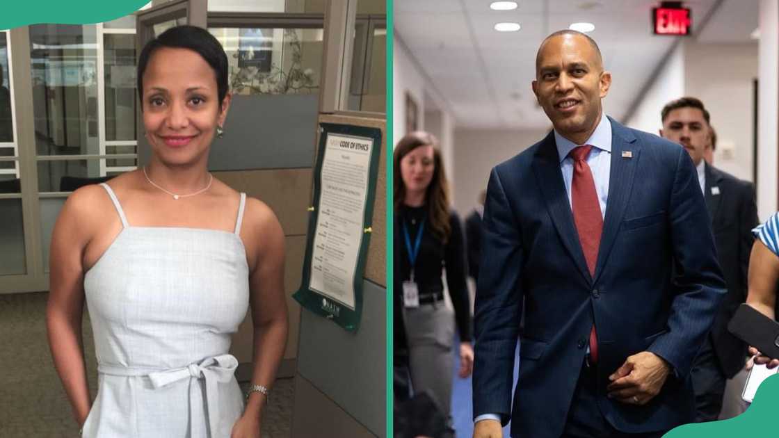 Kennisandra Jeffries smiles in a photo. Hakeem Jeffries walks alongside colleagues Kennisandra Jeffries smiles in a photo. Hakeem Jeffries walks alongside colleagues