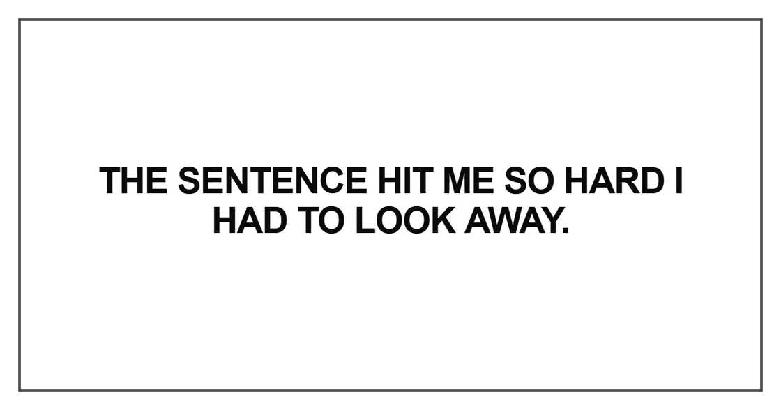 The sentence hit me so hard I had to look away The sentence hit me so hard I had to look away