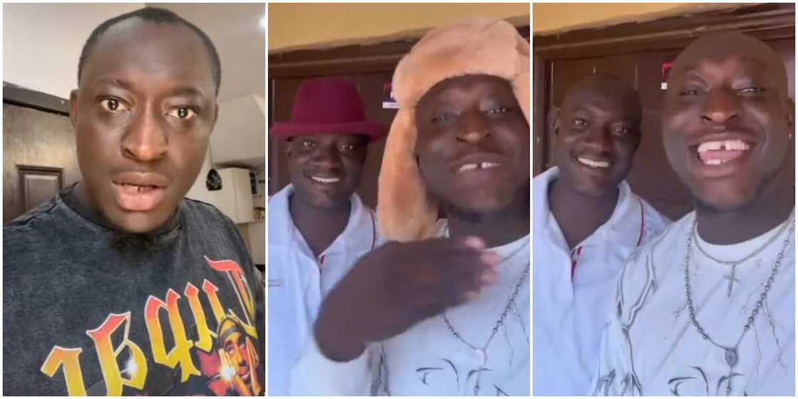 Carter Efe in a skit, Carter Efe and dad, Carter and dad without their caps Carter Efe in a skit, Carter Efe and dad, Carter and dad without their caps