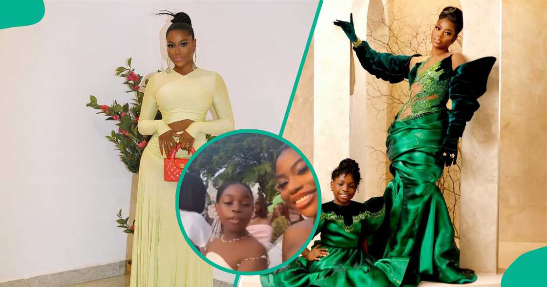 Sophia Momodu shares a funny moment with daughter at Priscy's wedding. Sophia Momodu shares a funny moment with daughter at Priscy's wedding.