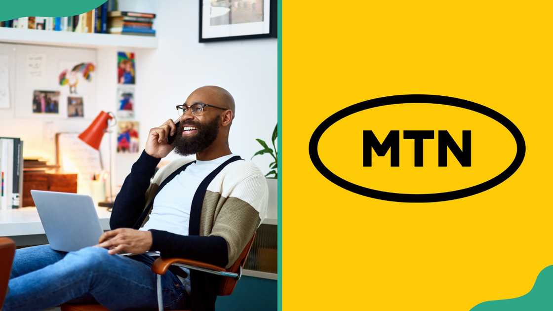 A man on a phone call (L). The MTN logo (R) A man on a phone call (L). The MTN logo (R)