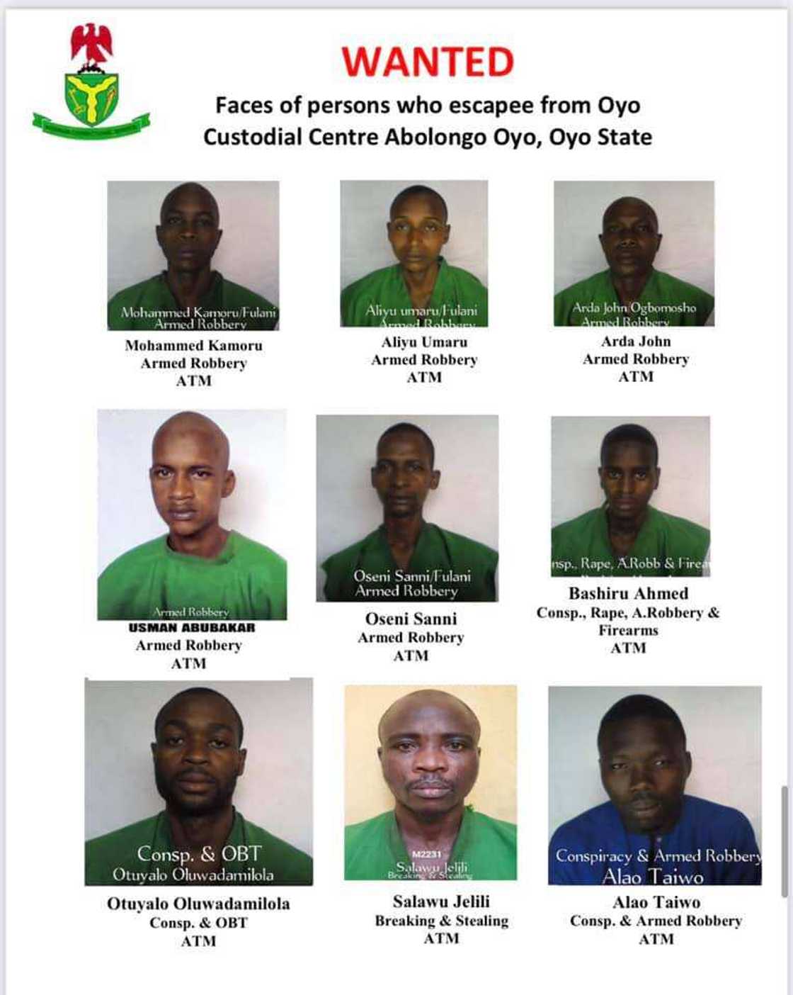 FG releases names, pictures of escaped inmates from Oyo prison FG releases names, pictures of escaped inmates from Oyo prison