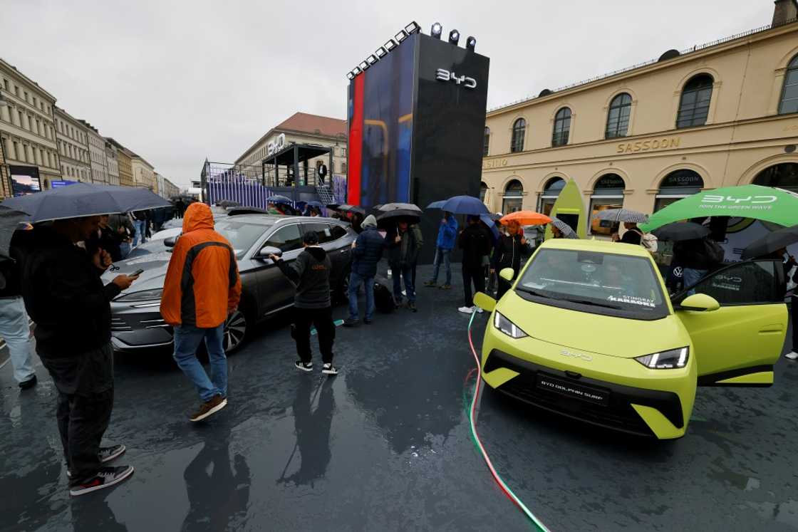 A BYD booth in Munich. The Chinese carmaker's sales have been growing fast in Europe
