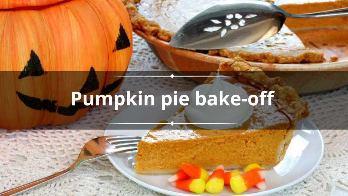 One slice of pumpkin pie with Halloween decorations.