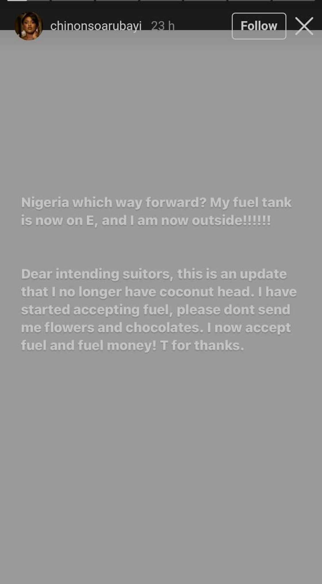 Chinonso Arubayi speaks on fuel scarcity