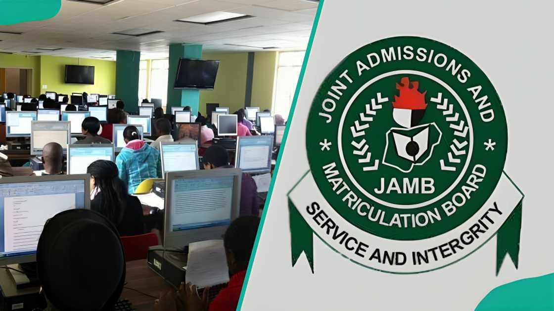 Students on the JAMB portal and the JAMB logo