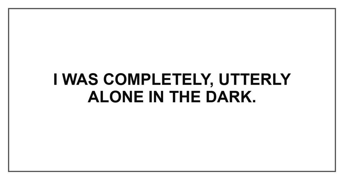 I was completely, utterly alone in the dark. I was completely, utterly alone in the dark.