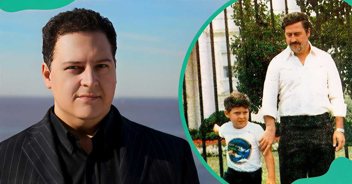 Sebastián Marroquín and a vintage photo of his father, the notorious drug lord Pablo Escobar, with Marroquín as a child. Sebastián Marroquín and a vintage photo of his father, the notorious drug lord Pablo Escobar, with Marroquín as a child.