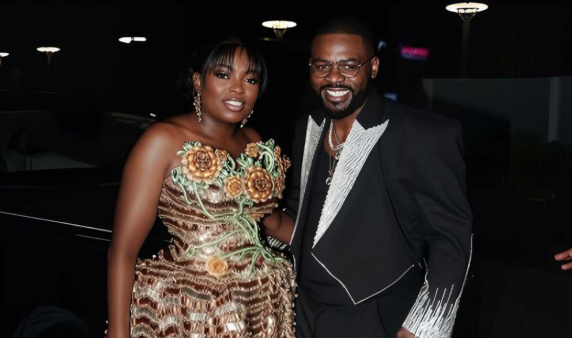 Funke Akindele and Falz pose together at the Everybody Loves Jenifa ‘s premiere