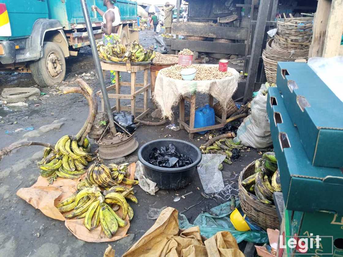 At the market, groundnut is expensive as informed by sellers while plantain is very affordable. Photo credit: Esther Odili