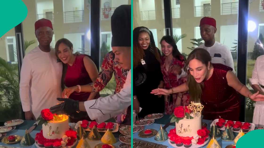 Regina Daniels: Loved-up video of Ned Nwoko with Laila at her birthday party.