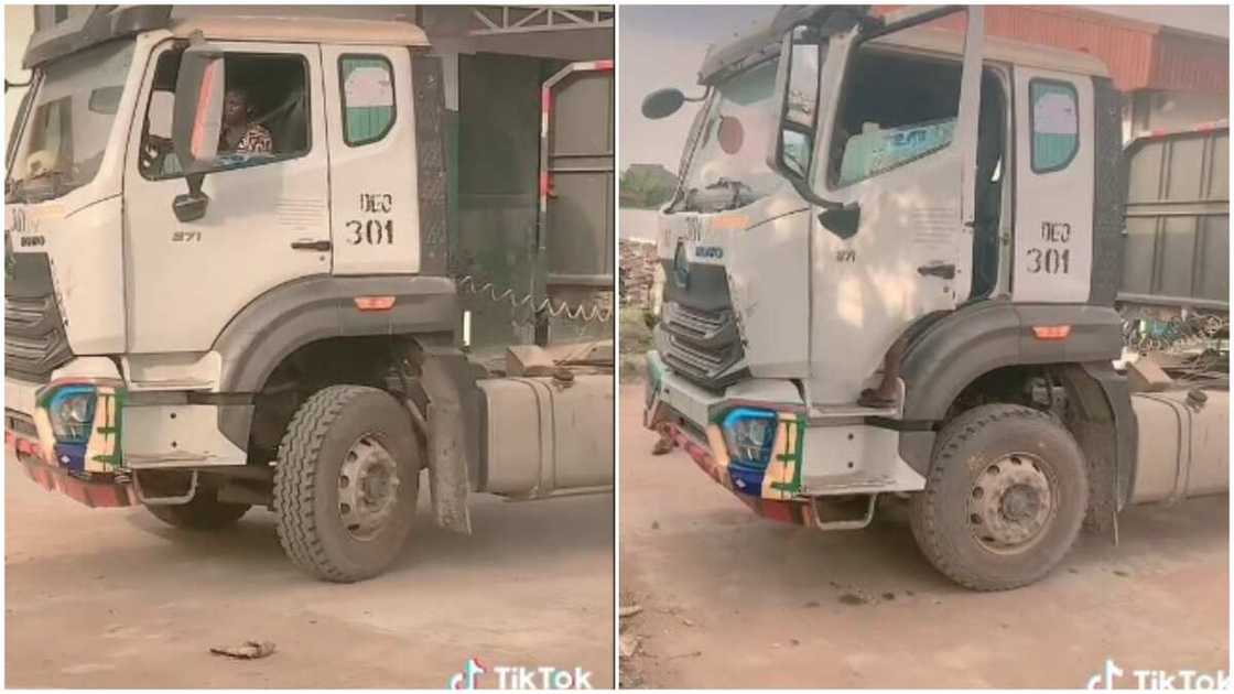 Girl drives big truck confidently