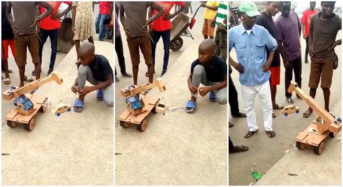 Photos of a boy who built a crane.