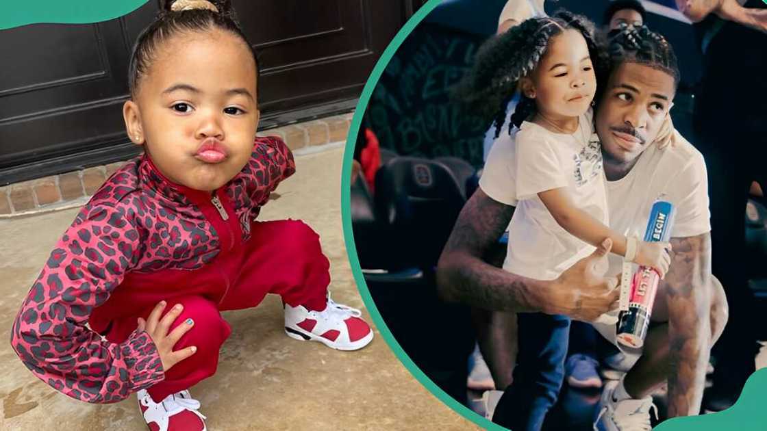 Kaari Jaidyn Morant throwing a kiss (L). Ja Morant hugging his daughter Kaari Jaidyn Morant (R) Kaari Jaidyn Morant throwing a kiss (L). Ja Morant hugging his daughter Kaari Jaidyn Morant (R)