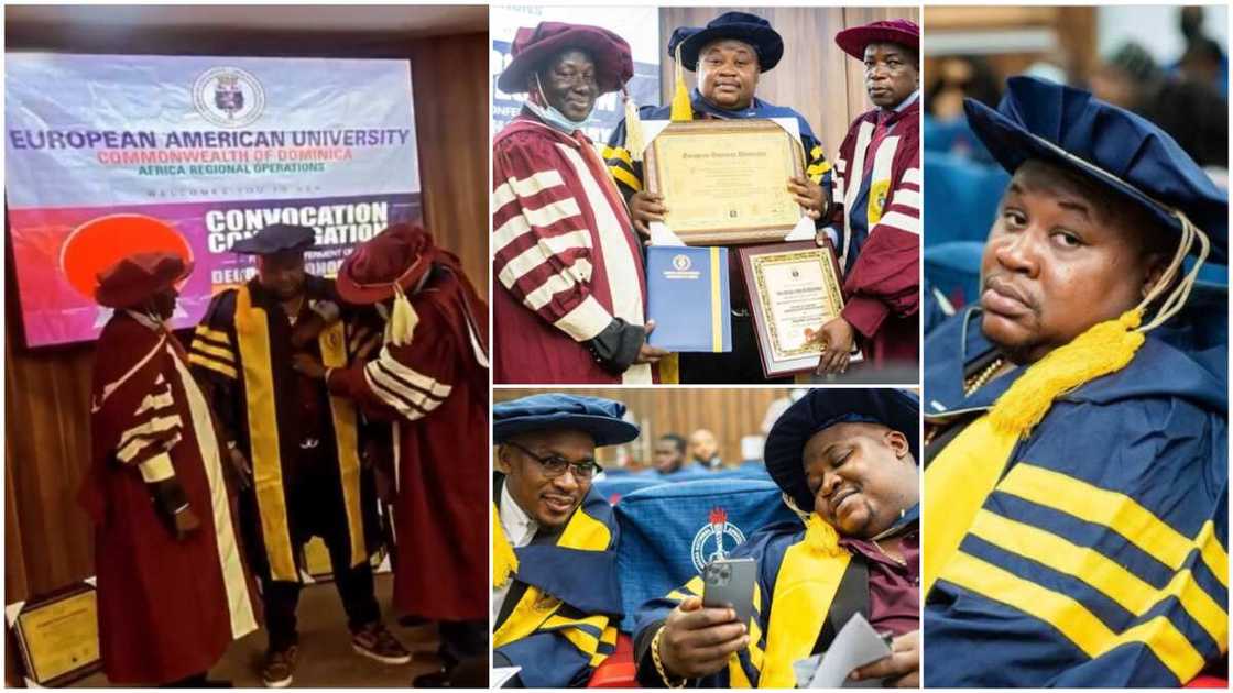 Photos, video from Cubana's convocation ceremony as he bags degree in luxury management, Davido reacts