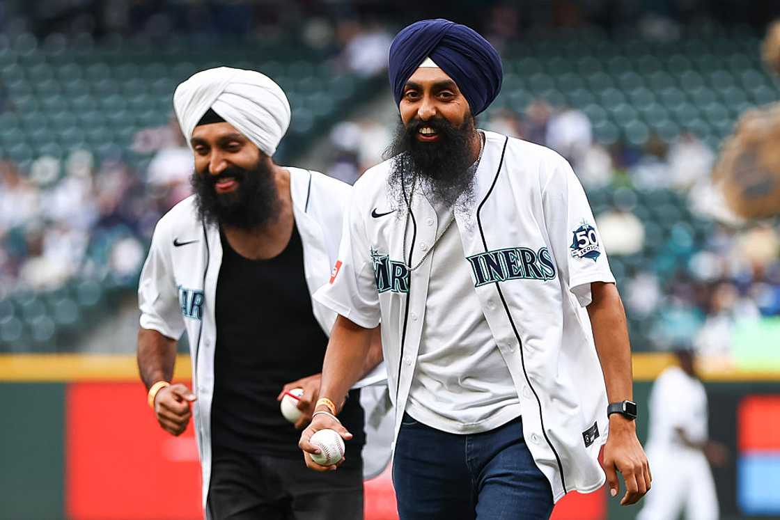 The Amazing Race winners, brothers Jag Bains and Jas Bains, at T-Mobile Park