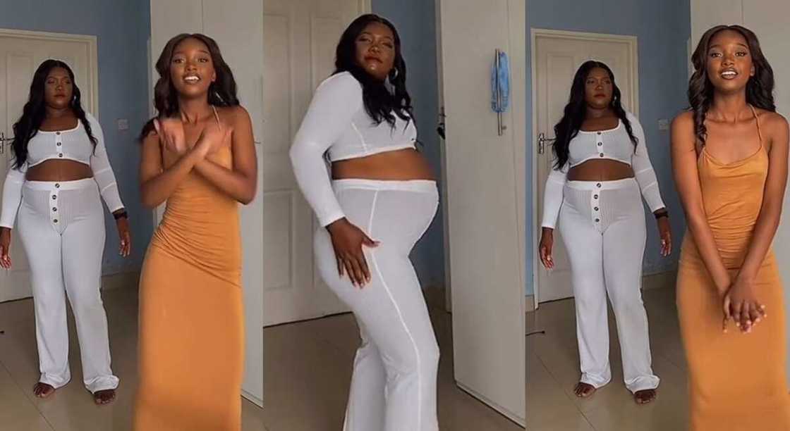Photos of a pregnant mother learning how to dance from her daughter. Photos of a pregnant mother learning how to dance from her daughter.