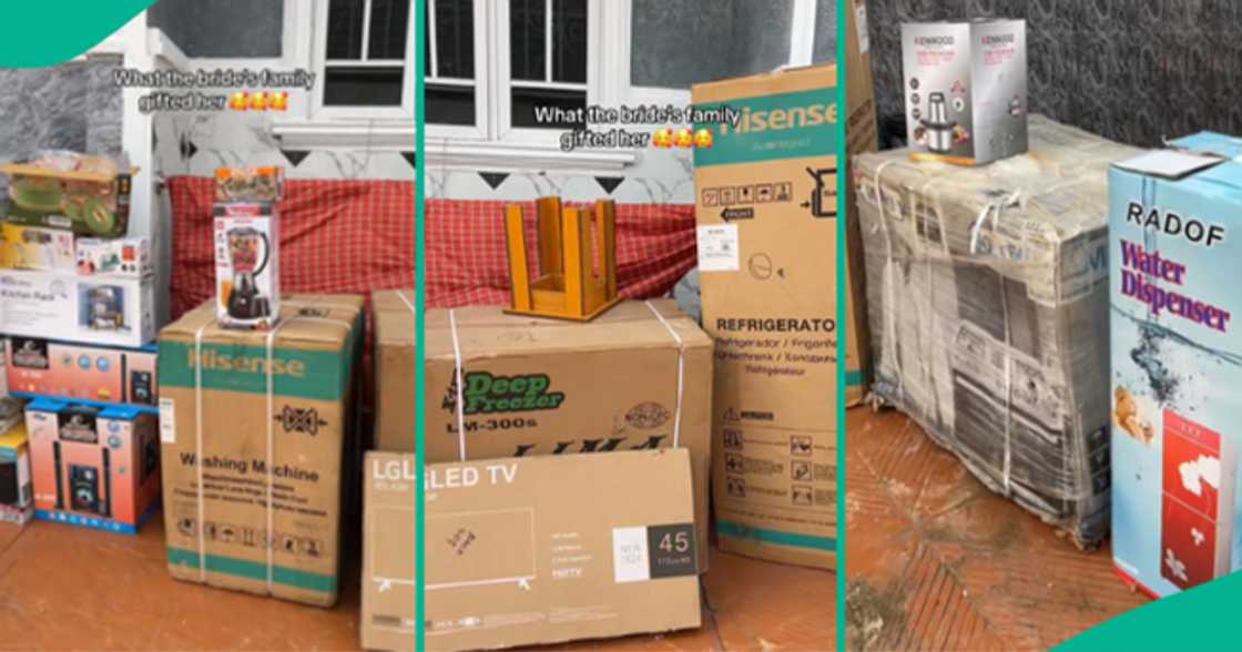 Bride's family gifts her expensive household items. Bride's family gifts her expensive household items.