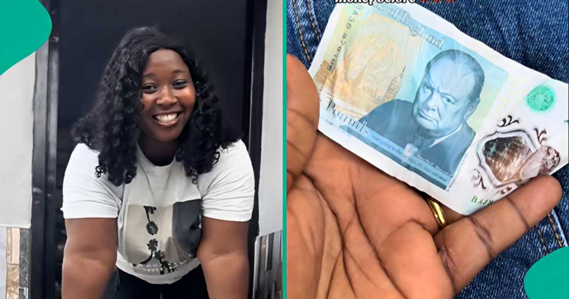 A Nigerian lady who sells Okrika clothes rejoices as she finds British currency in her bale of clothes.