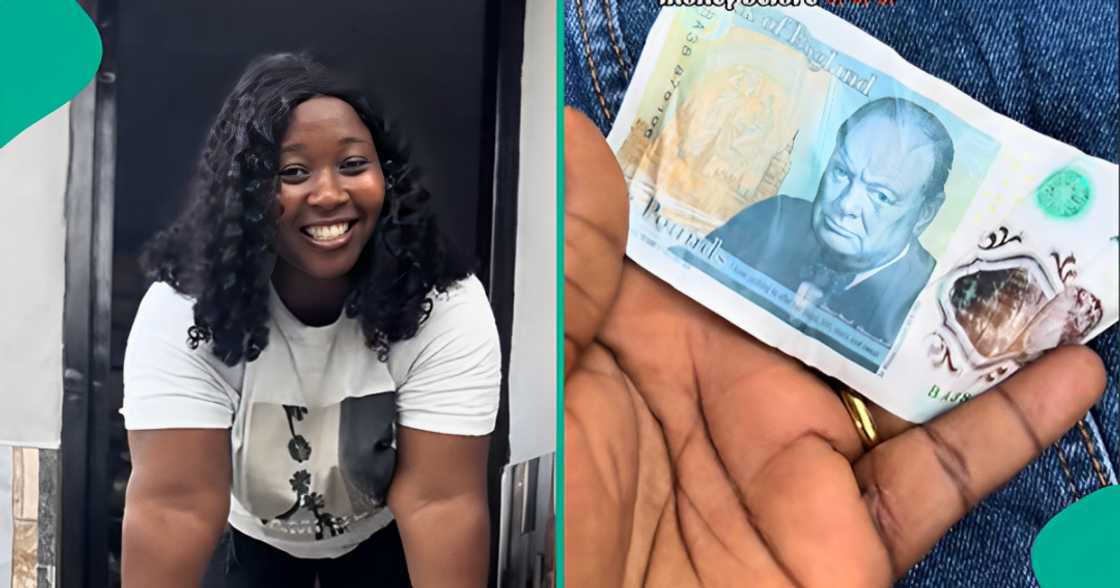 A Nigerian lady who sells Okrika clothes rejoices as she finds British currency in her bale of clothes. A Nigerian lady who sells Okrika clothes rejoices as she finds British currency in her bale of clothes.