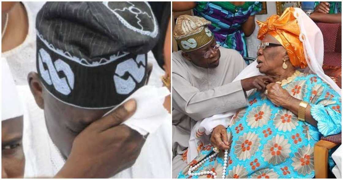 Tinubu crying after mother's death/ Tinubu remembers mothers/ Tinubu with late mother/ Tinubu's mother Tinubu crying after mother's death/ Tinubu remembers mothers/ Tinubu with late mother/ Tinubu's mother
