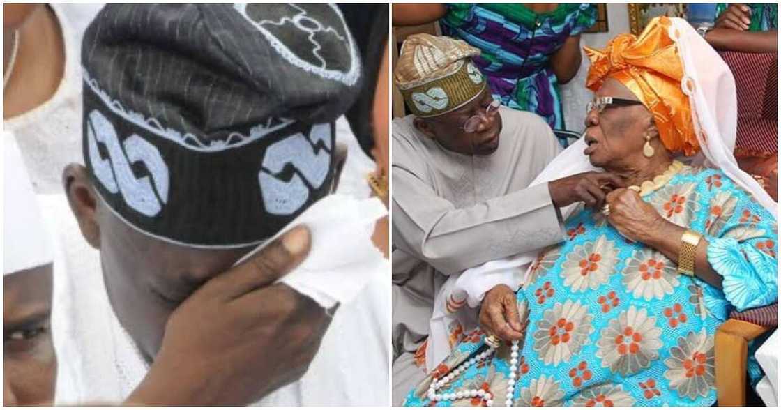 Tinubu crying after mother's death/ Tinubu remembers mothers/ Tinubu with late mother/ Tinubu's mother