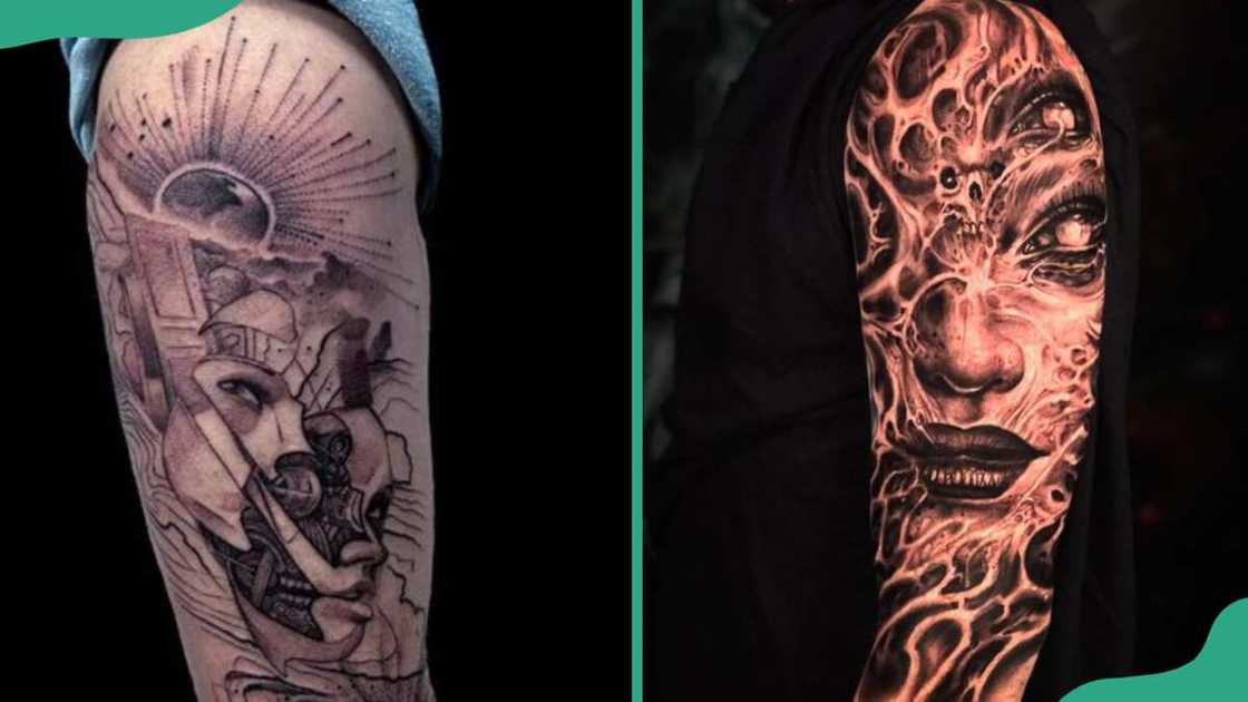 Surreal half-sleeve tattoos