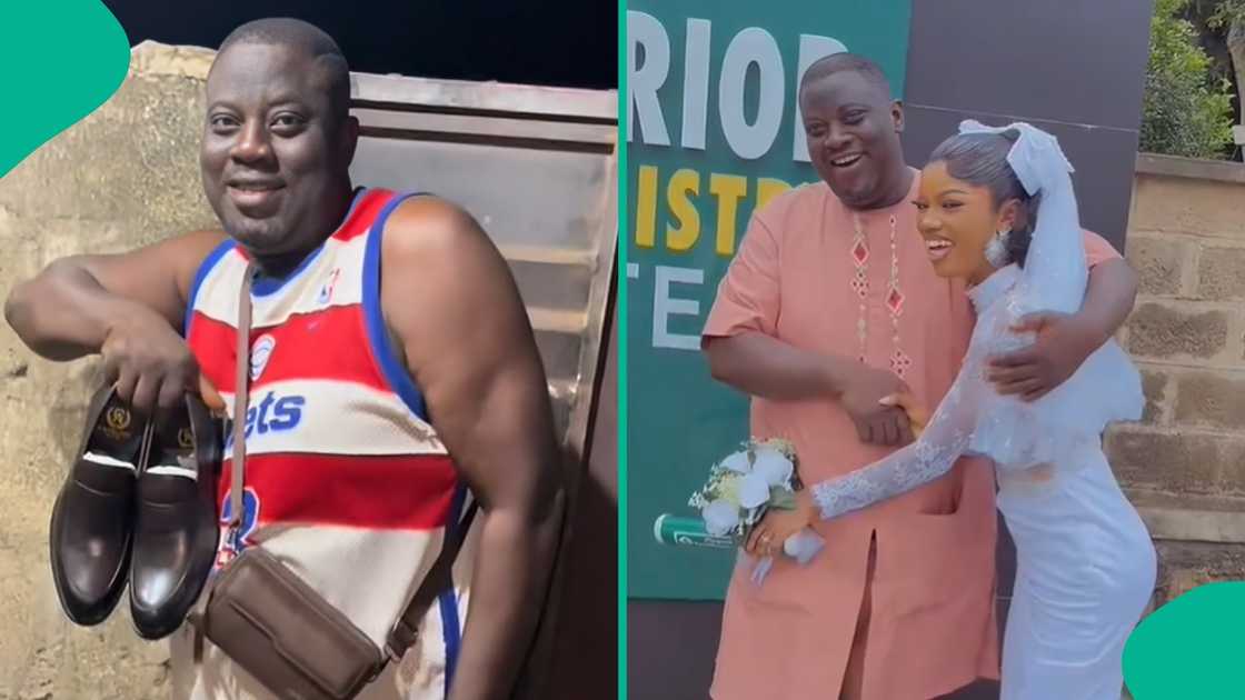 A bride's father cries during the day of his daughter's wedding