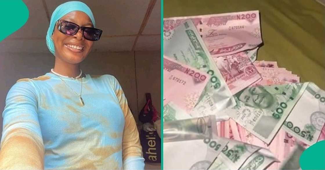 Lady who picked N90k at night club shows off clean wads of naira notes. Lady who picked N90k at night club shows off clean wads of naira notes.