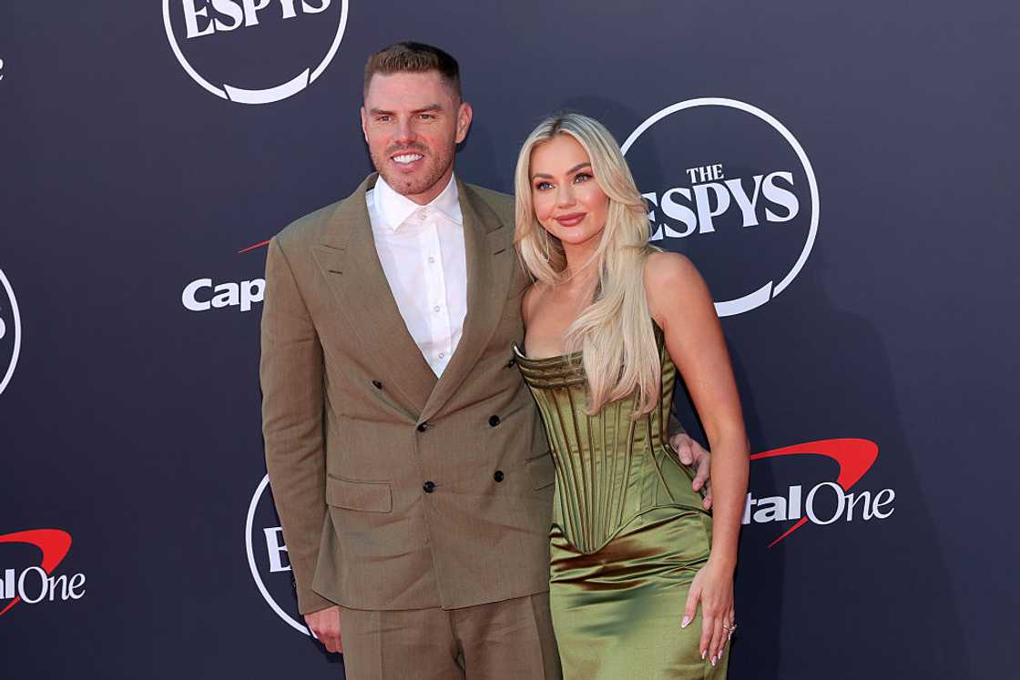 Freddie Freeman and Chelsea Freeman in Hollywood, California.