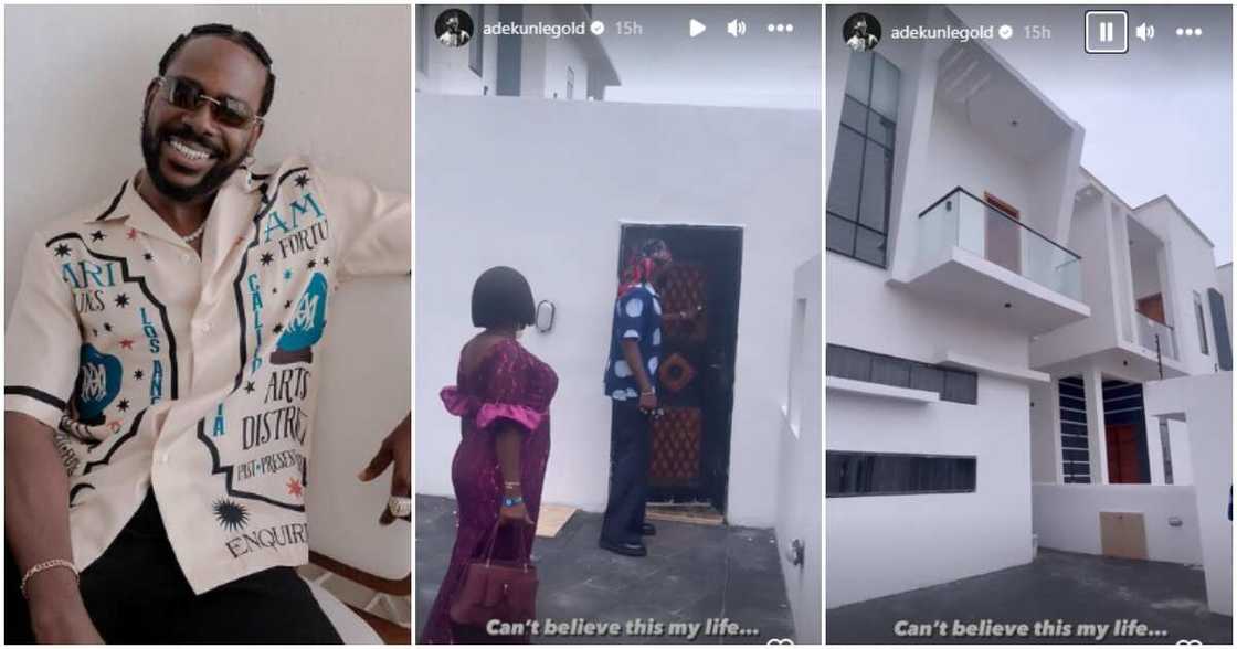 Singer Adekunle Gold and mum in her house