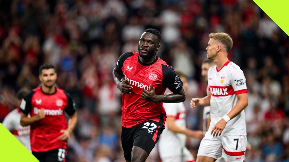 Victor Boniface playing for Bayer Leverkusen during the German Super Cup final. Victor Boniface playing for Bayer Leverkusen during the German Super Cup final.