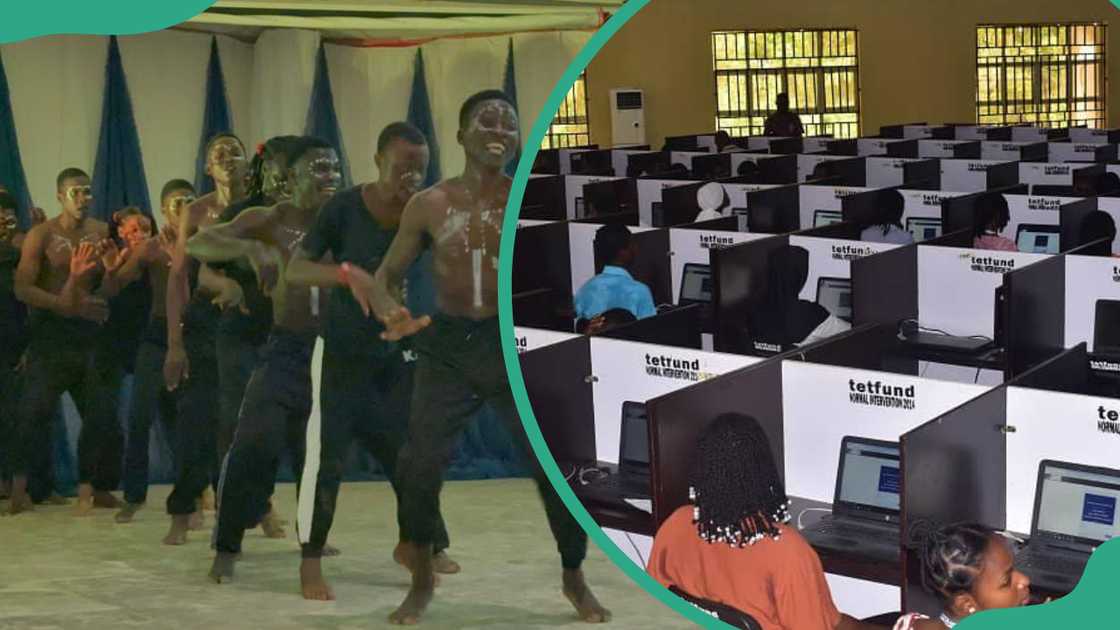 The University of Ilesa students performing on cultural day, and students inside the computer lab