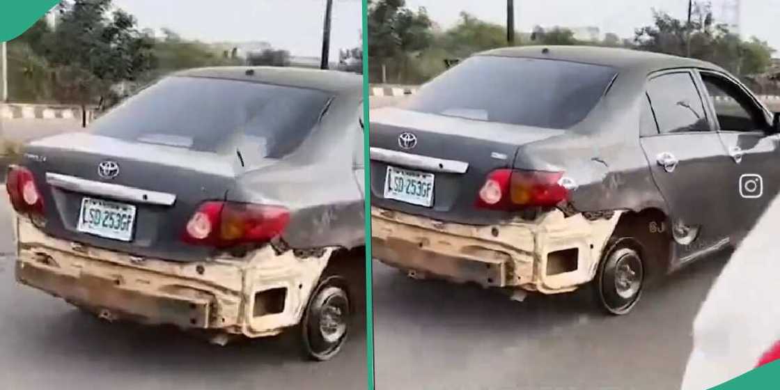 Driver drives his car with three tyres. Driver drives his car with three tyres.