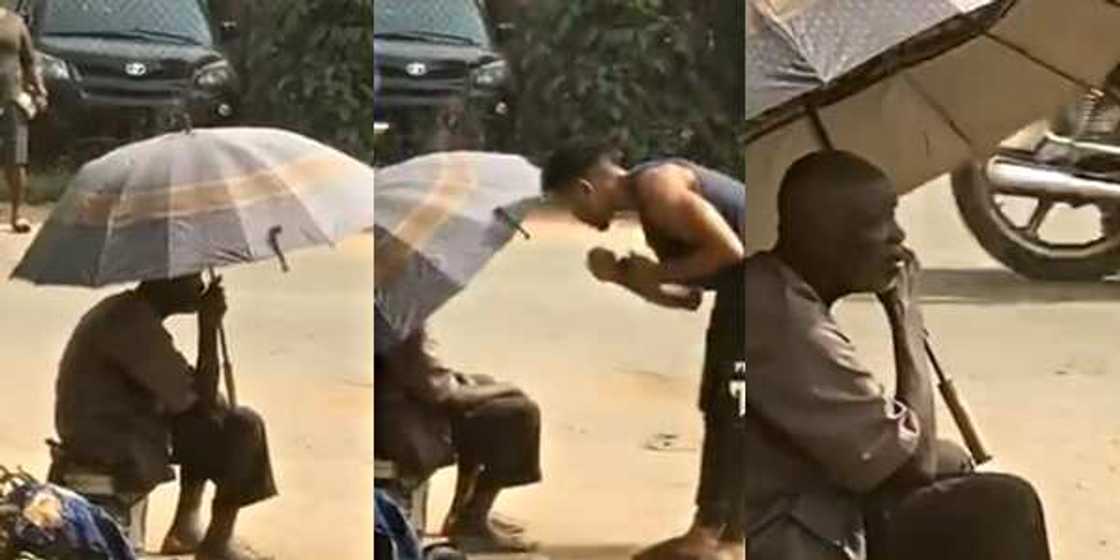 Nigerian beggar gives out money to a young man who needed it in viral video Nigerian beggar gives out money to a young man who needed it in viral video