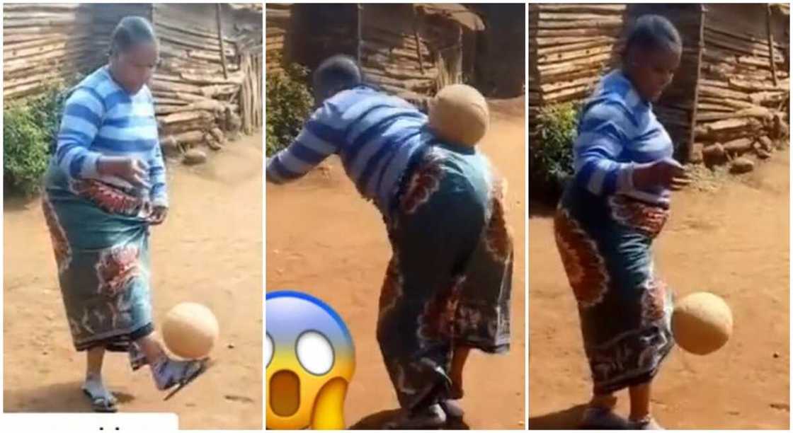 Photos of a woman playing football.