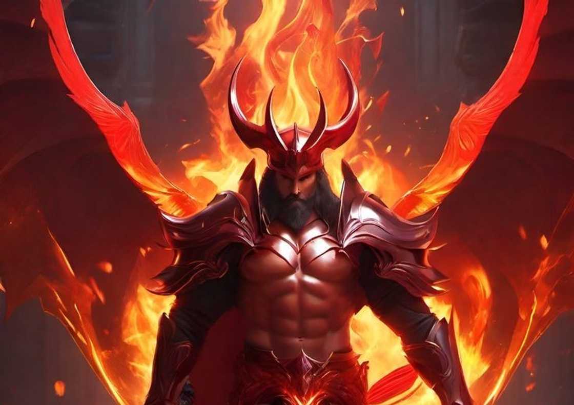Human form of Asmodeus, Lord of Hell, walking in fiery Hell Human form of Asmodeus, Lord of Hell, walking in fiery Hell