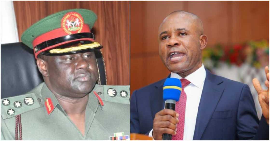 Brigadier General Yusha’u Dogara Ahmed, NYSC DG, the Enugu State Governor-elect, Peter Mbah Brigadier General Yusha’u Dogara Ahmed, NYSC DG, the Enugu State Governor-elect, Peter Mbah